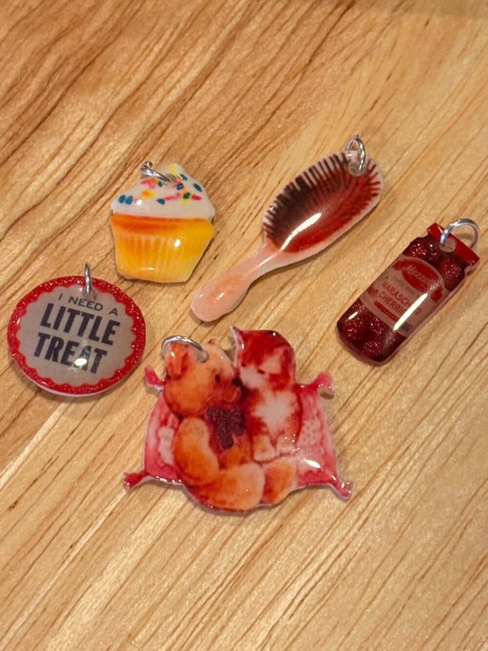 Y2K Kawaii Mini Charms — Little Treat, Cupcake, Cherries, Kitten & Pink Brush
